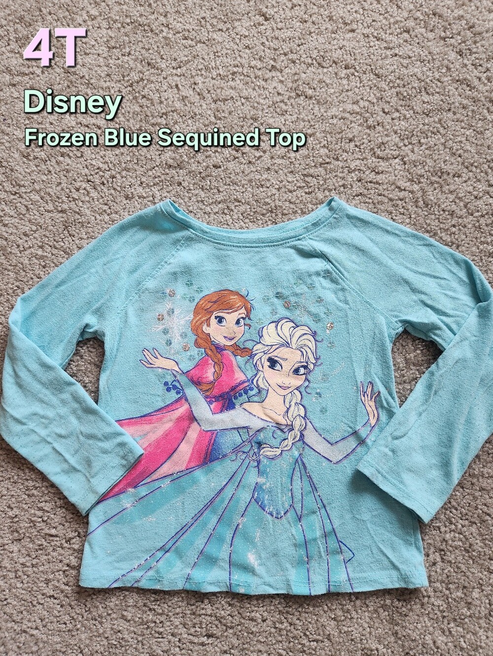Disney Frozen Girls Casual Long Sleeved Blue Tee - 4T